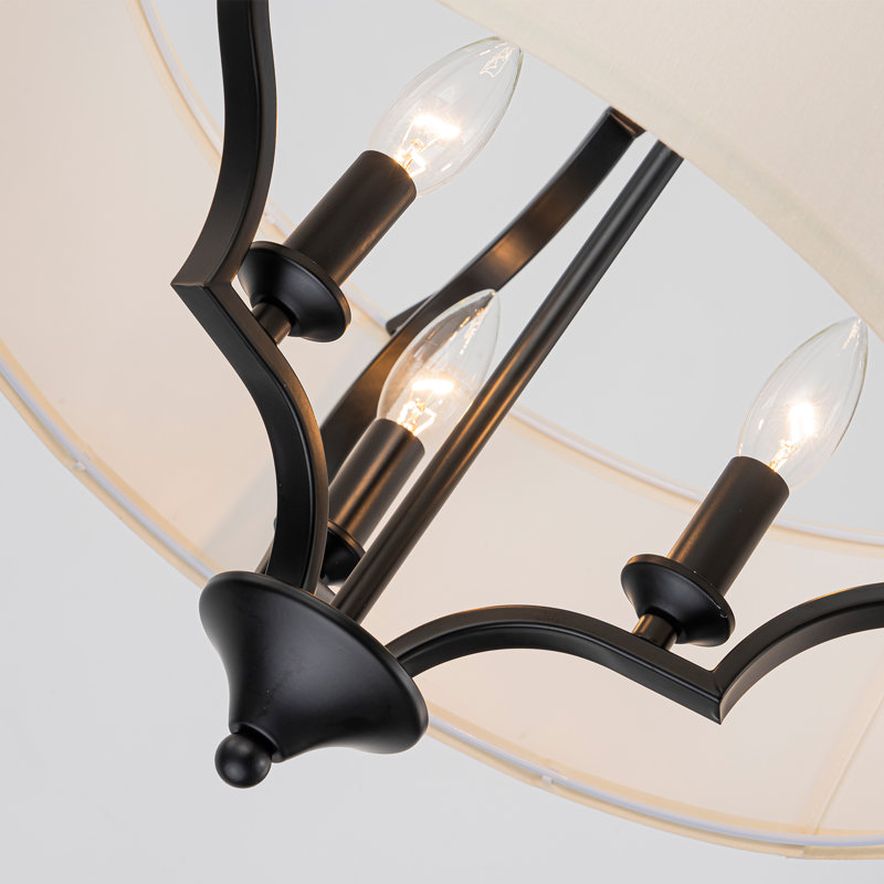 Lustre à abat-jours cylindrique à trois lumières, Noir mat