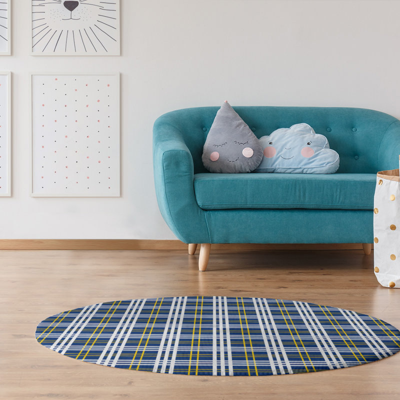 Tapis à carreaux bleu, Rond 5 pi