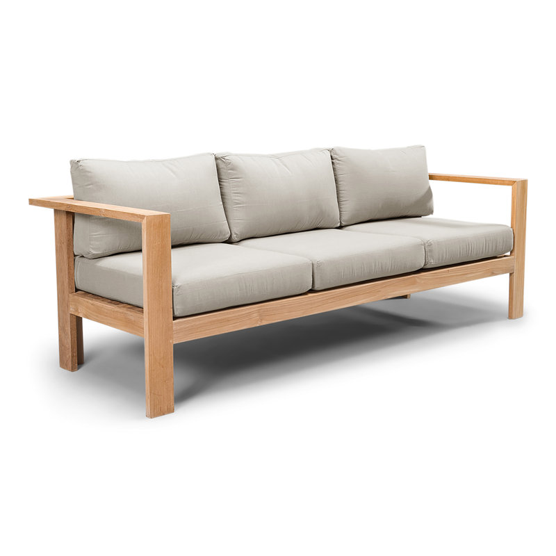Ando Teak Patio Sofa with Sunbrella Cushions, Cast Silver Sunbrella®