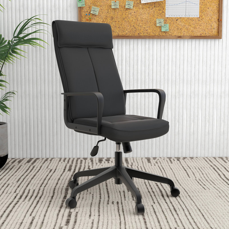Miljour Leather Office Chair with Headrest – Ergonomic Executive Desk & Conference Seating with Adjustable Height, Lumbar Support & 360° Swivel