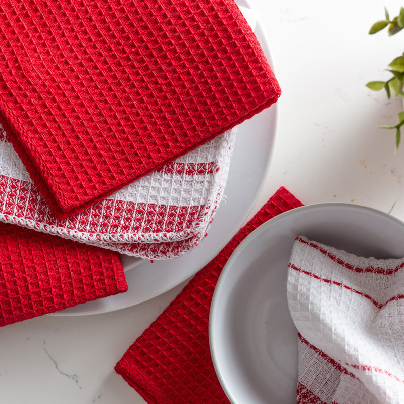 Cannady Cotton Stripe Dish Cloth Kitchen Towel, Red