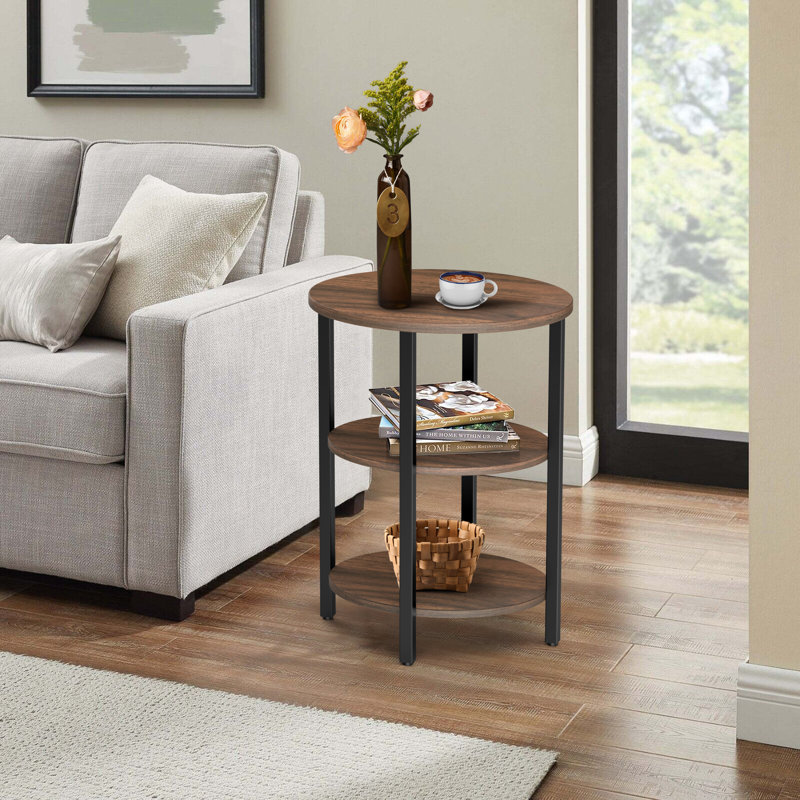 Jakwan Oval End Table with 3-Tier Storage Shelves, Dark Walnut