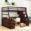 Lit mezzanine double avec tiroirs, tablettes et bureau-1402373773