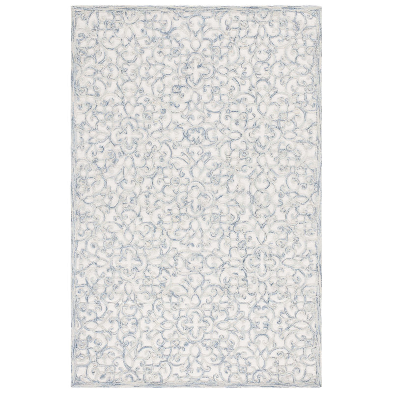 Marys Trace Hand Tufted Wool And Cotton With Latex Floral Rug, Rectangle 5' x 8'
