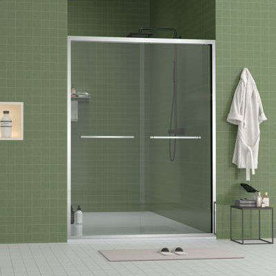 56-60" Wide X 70" High Double Sliding Shower Door, Aluminum Frame Bypass Clear Tempered Glass, Chrome Hardware Enclosure