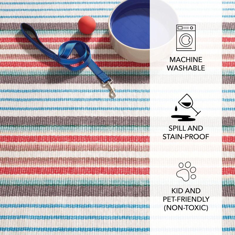 Ranch Stripe Multi Machine Washable Rug, Rectangle 4' x 6'