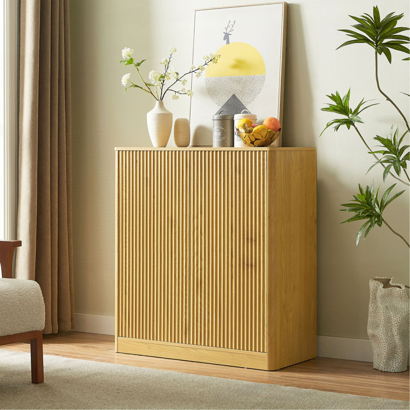 31.5-Inch Modern Wavy Sideboard, Curved Contour Design Storage Cabinet, 2-Door Cabinet With Storage Function, Suitable For Kitchen/Bedroom/Living Room, 31.5"L X 15.7"W X 34.3"H