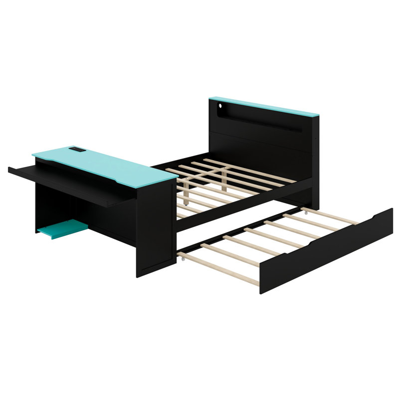 Lit de jour avec couchette et bureau, Noir + bleu