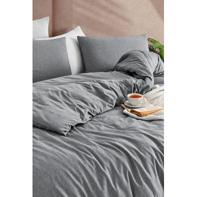 Ensemble de housse de couette double, couleur anthracite, 78,7 po x 78,7 po | 70% coton / 30% polyester, 132 fils | Comprend 2 taies d'oreiller (31,5 po x 31,5 po) | Lavable à la machine, impression de pigments, élégant et confortable