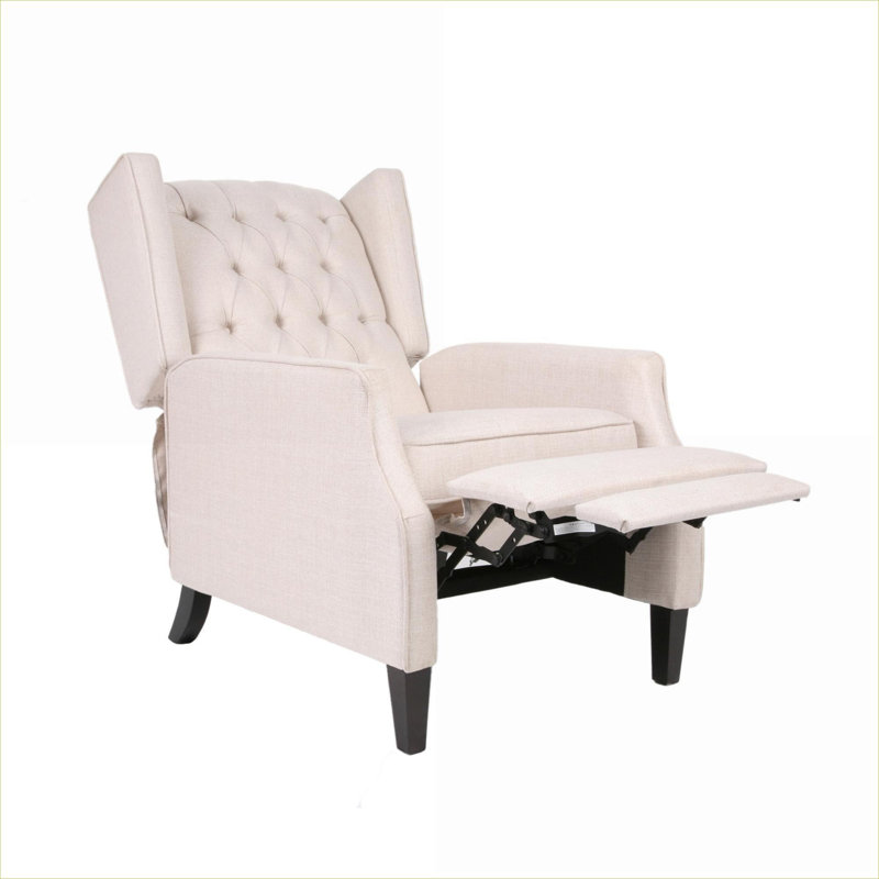 Linen Beige Fabric Pushback Recliner  Mid Century Wingback Accent Chair for Living Room and Bedroom, Brown Fabric