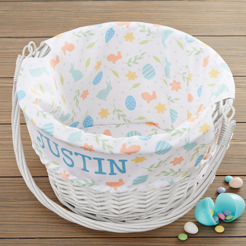 Panier de Pâques personnalisé avec poignée pliante Personalisation, Blanc, Oui