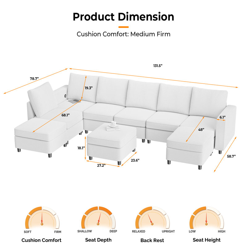 Canapé modulaire 9 pièces VINGLI, Polyester blanc