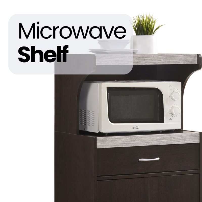 Rolling Kitchen Cart with  Microwave Shelf, Utensil Drawer, Interior Cabinet Storage Space and Locking Wheels, Chocolate