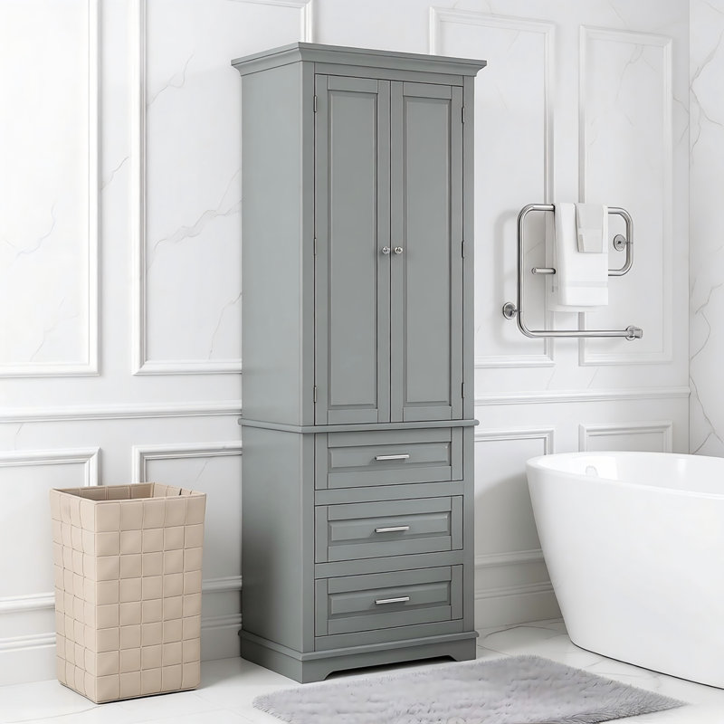 Grande armoire de rangement avec trois tiroirs pour salle de bain / bureau, gris, Green