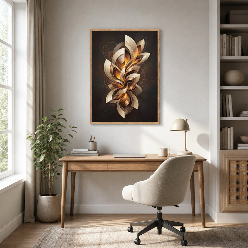 Tableau sur toile à motif abstrait tourbillonnant or et bronze, H 24 po x l 18 po