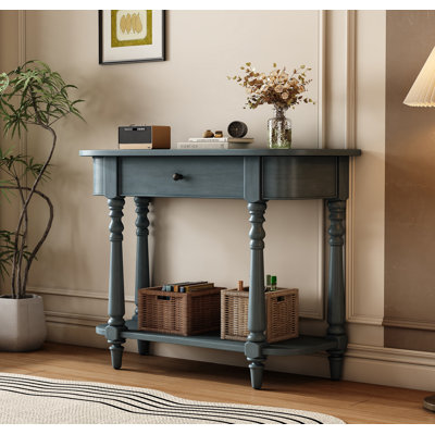 TREXM Retro Corner-curved Console Table with Top Drawer and Open Shelf for Living Room and Entryway by Alcott Hill