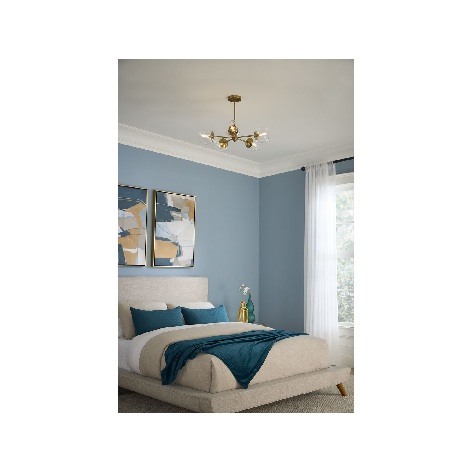 5 - Light Dimmable Sputnik Chandelier, Brushed Bronze