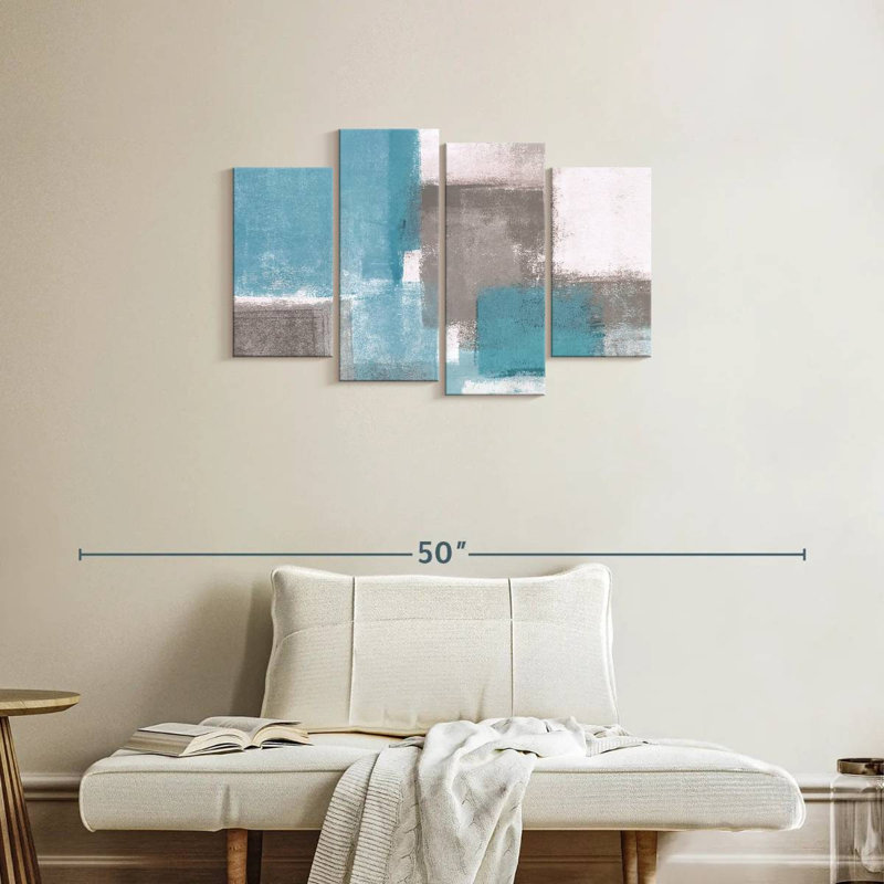 Avery abstrait bleu et gris, H 22 po x l 36 po
