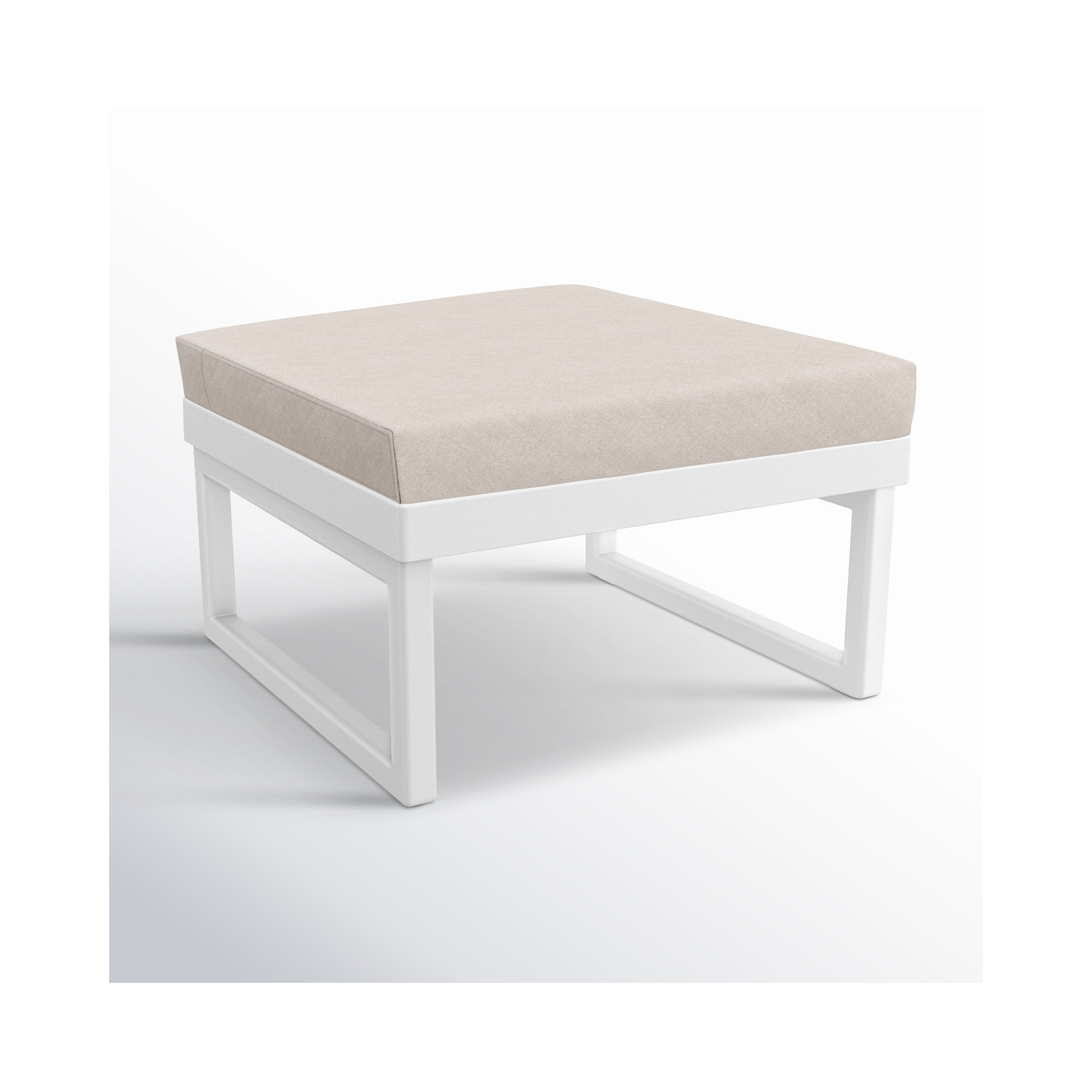 Lane Upholstered Outdoor Ottoman with Cushion, Canvas Flax Sunbrella® Canvas, White