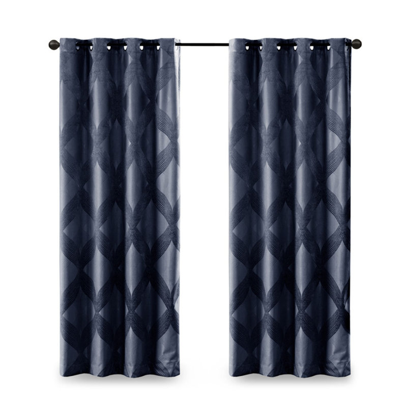 Panneau de rideau occultant en tricot jacquard Ogee (seulement 1 panneau PC), Marine