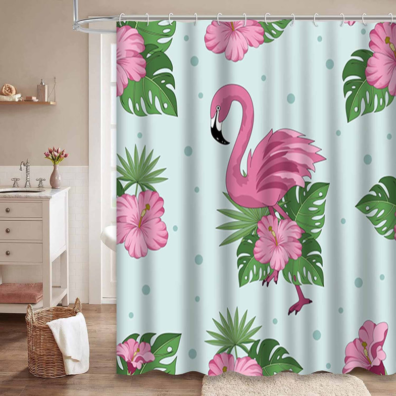 Rideau de douche imperméable avec 12 crochets Aloha Flamingo, L 72 po x l 72 po