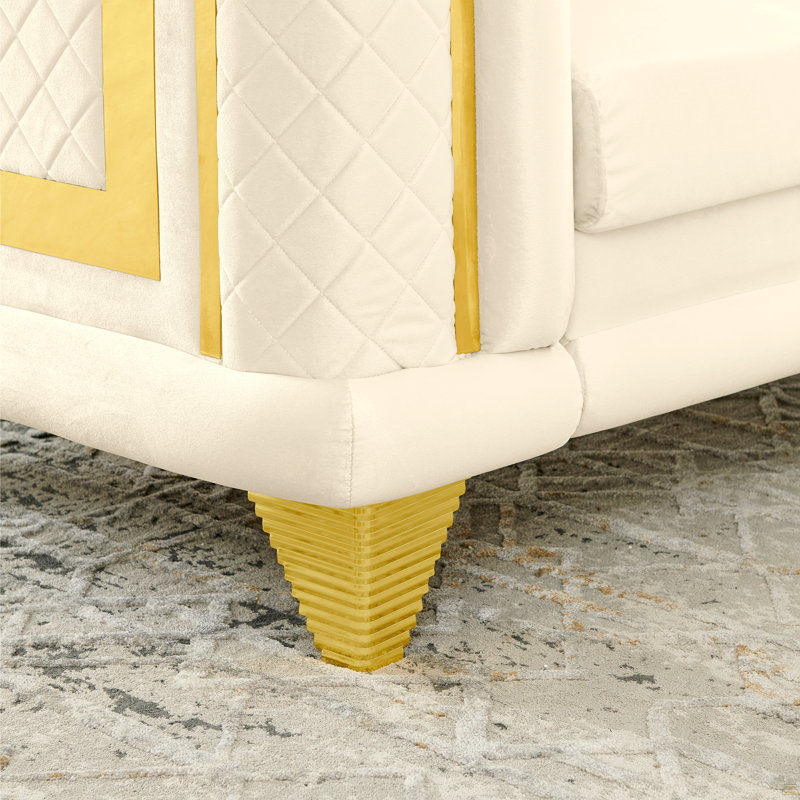 Canapé 89 pouces en velours 3 places, Beige