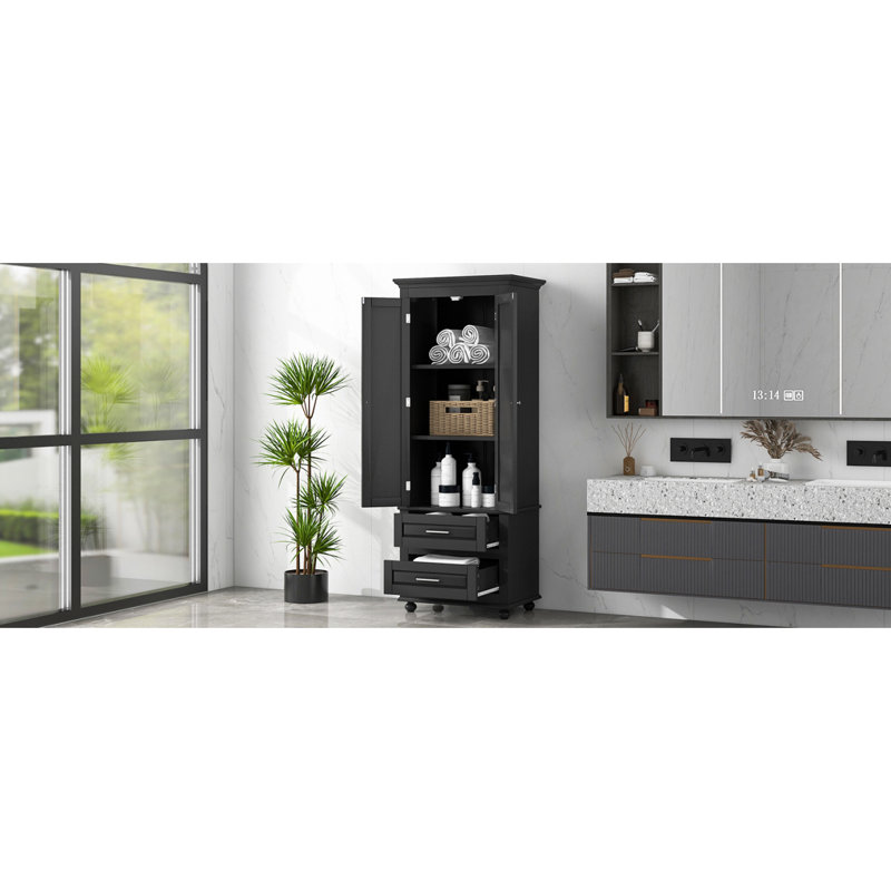 Grande armoire de rangement avec deux tiroirs pour la salle de bain / bureau, Noir