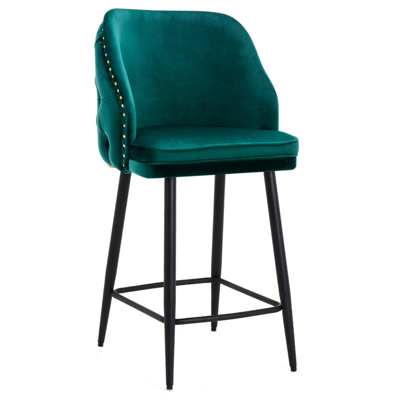 Atka Upholstered Counter Stool with Metal Frame, Sage Green