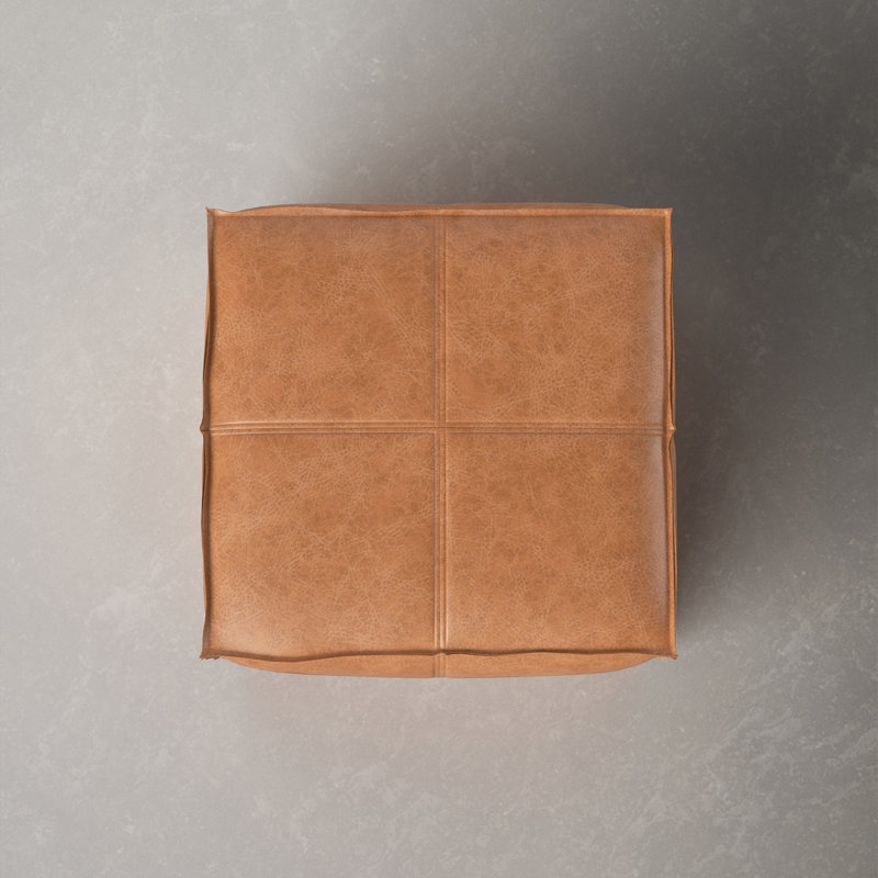 Distressed Brown Faux Leather Square Pouf 18" x 18" x 14"