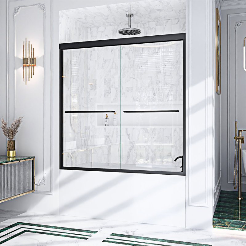 Porte de douche coulissante double semi-sans cadre, Noir mat
