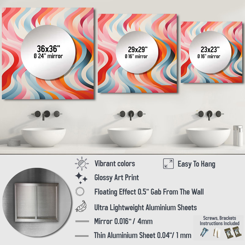 Décoration murale colorée Op Art surréalisme I - grand miroir carré abstrait pour chambre à coucher, 29 po x 29 po