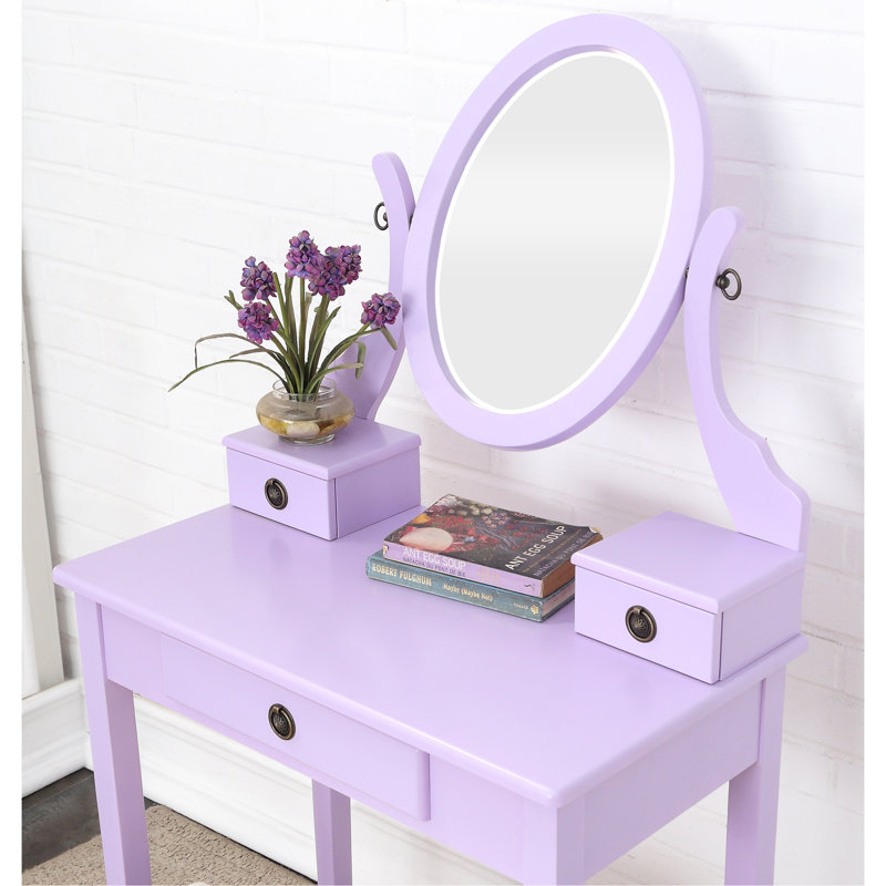 Ensemble coiffeuse et tabouret de maquillage Moniys, Mauve