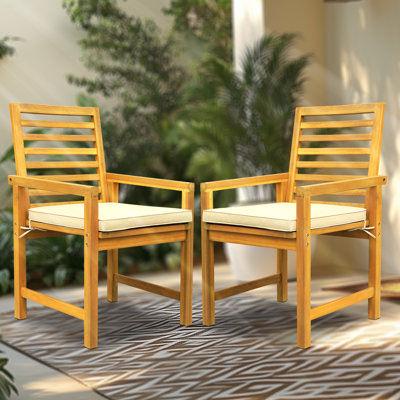 Tranquillo Solara Acacia Wood Outdoor Dining Chairs – Set of 2 with Cushions, 500lbs Capacity, Weather-Resistant Patio Dining Chairs