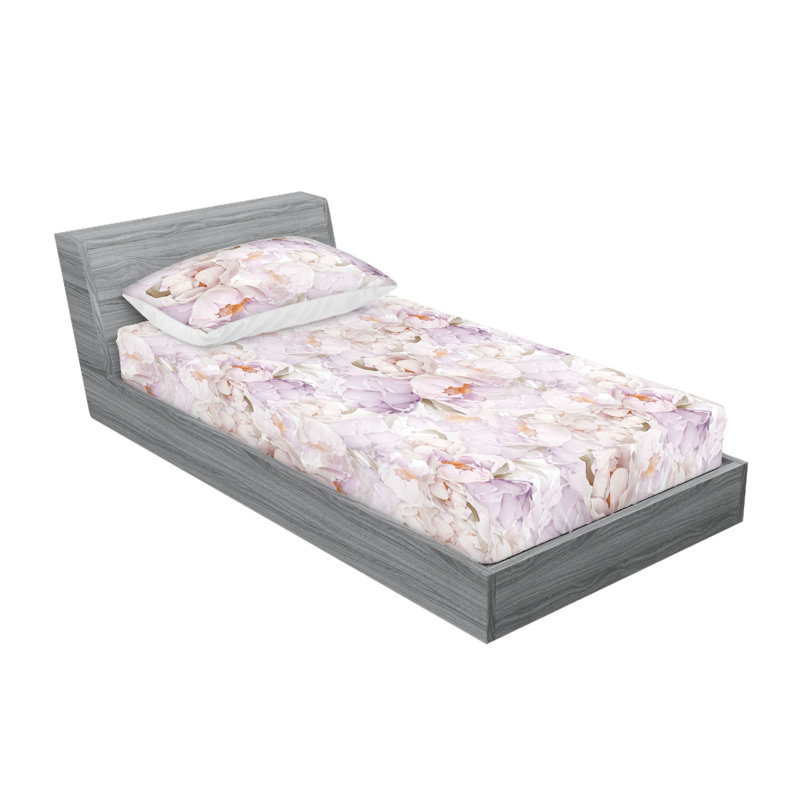 Drap-housse et taies décoratives Ambesonne, Mauve pâle, orange / floral, Ensemble de draps pour lit simple avec 1 taie d'or