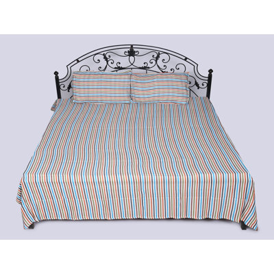 Exotic India Bamboo Bedspread Queen Size Rainbow Stripes woven with Pillowcases