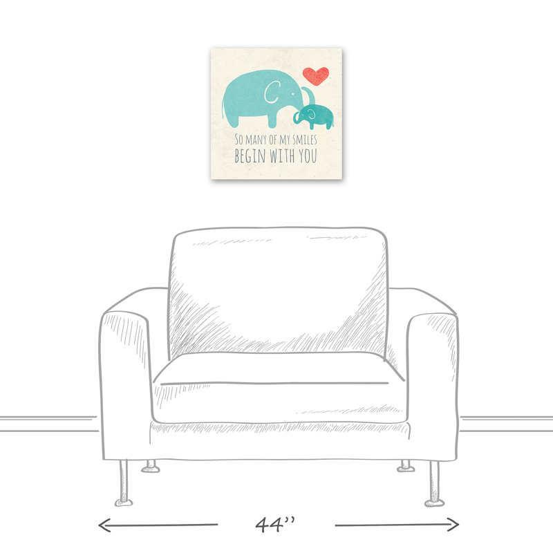Art sur toile sourires éléphants Maylie, H 16 po x l 16 po x P 1,25 po
