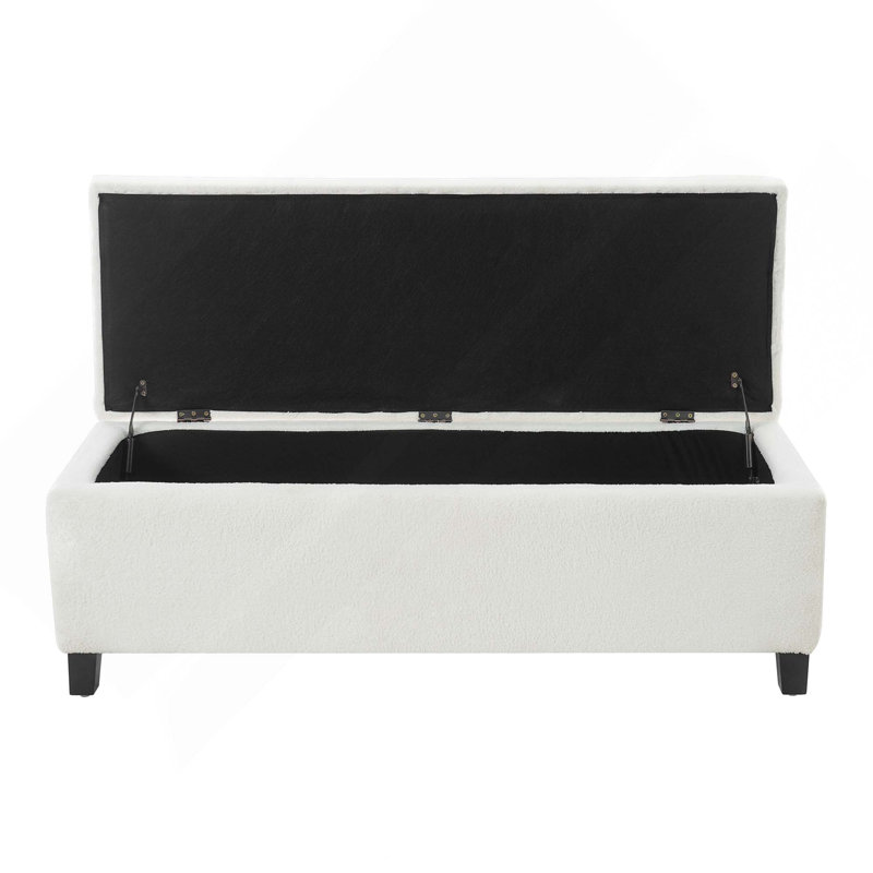 Ottoman Bench With Storage & Rubber Wood Legs, White