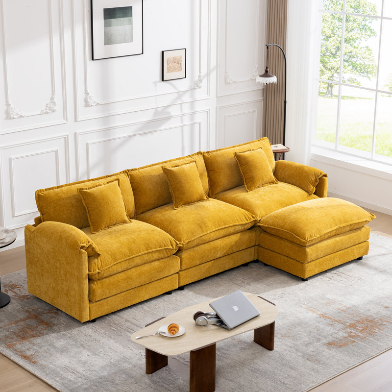  Shamill Chenille Cloud Sofa Couch with Ottoman – Extra-Plush 2-Layer Cushions with Adjustable Leg Heights for Comfort
