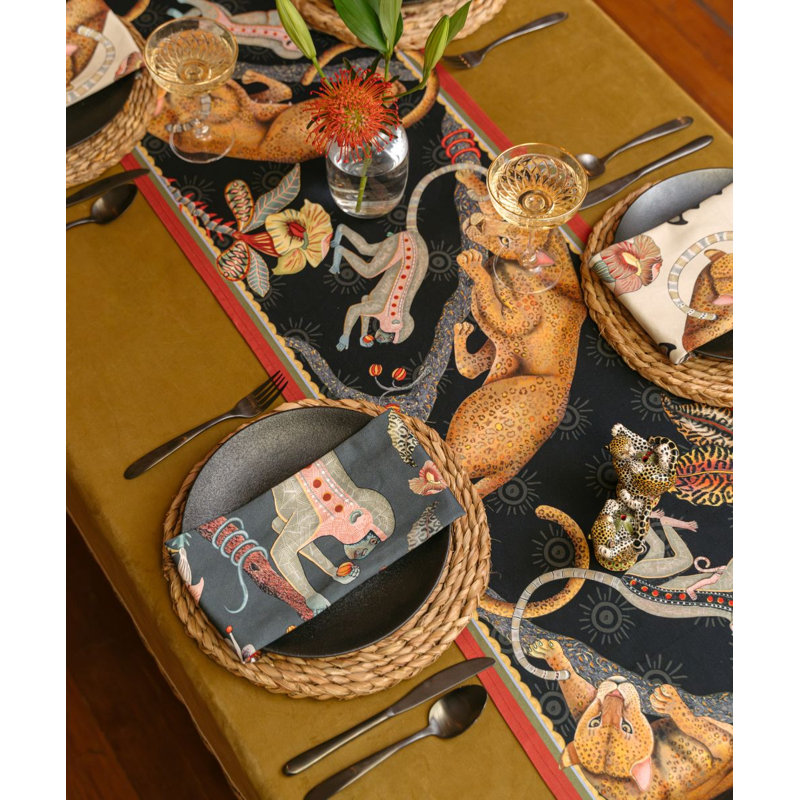 Monkey Tales Table Runner - Cotton, 138" L, Night