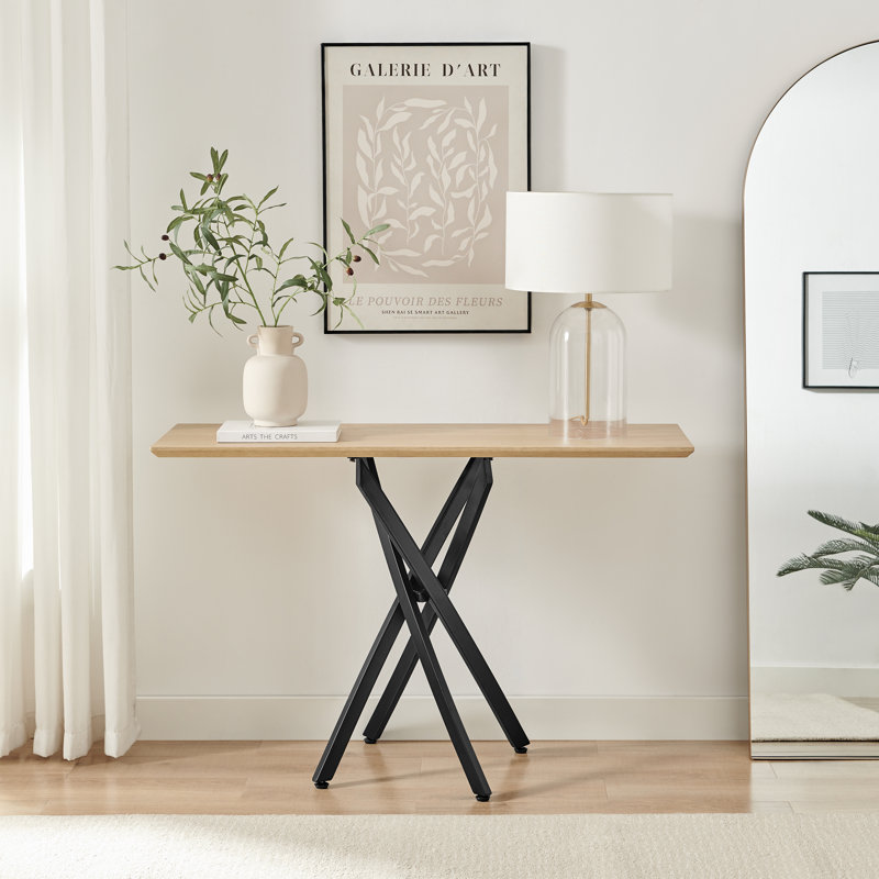 Lenworth Luxury Console Table In Veneer And Metal Legs - Modern Statement Design Hallway Table, Oak Wood