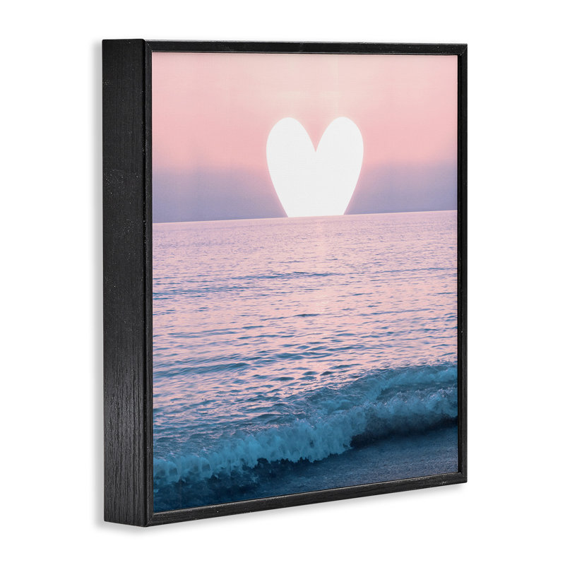 «Pink Heart Ocean Sunrise» par Emanuela Carratoni, Giclée encadrée noir minuit, H 12 po x l 12 po x P 1,5 po