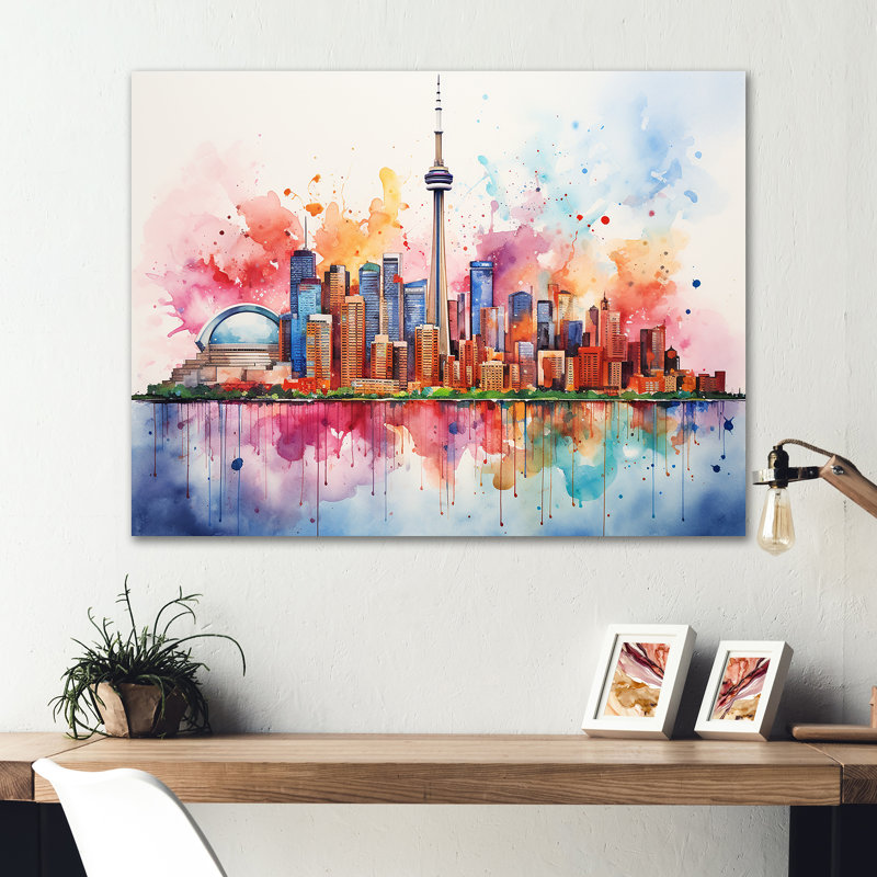 Cn Tower Toronto Cityscape Sunset - City Toronto, art mural en métal, H 12 po x l 20 po x P 1 po