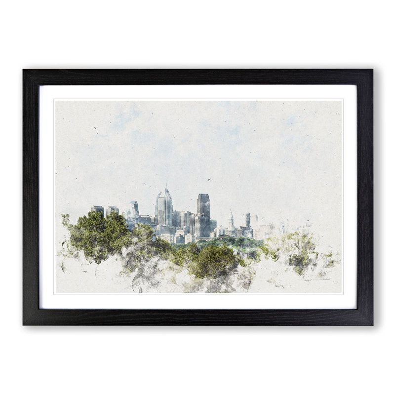 Philadelphia Skyline - Picture Frame Painting Print, 24cm H x 33cm W x 2cm D, Black Framed
