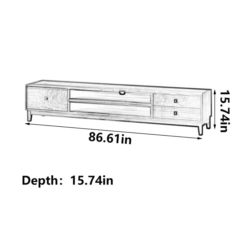 Meuble télé en noyer noir pur, H 15,74 po x l 86,61 po x P 15,74 po