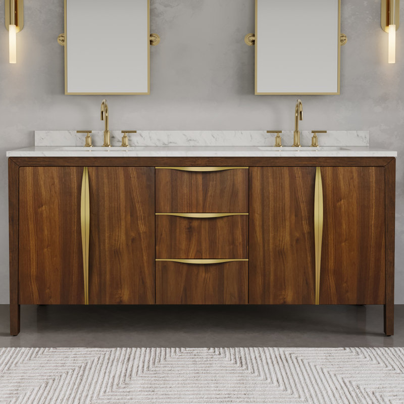 Meuble-lavabo double en marbre blanc Carrara de 72 po Klemenc