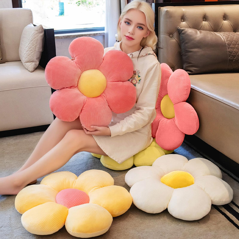 3Pcs Flower Pillows,18'' Plush Flower Shaped Throw Pillow, Butt Cushion, Floor Pillow, Decorative Seating Cushion For Bedroom, Sofa, Chair, Cute Room Decor (Multicolor)