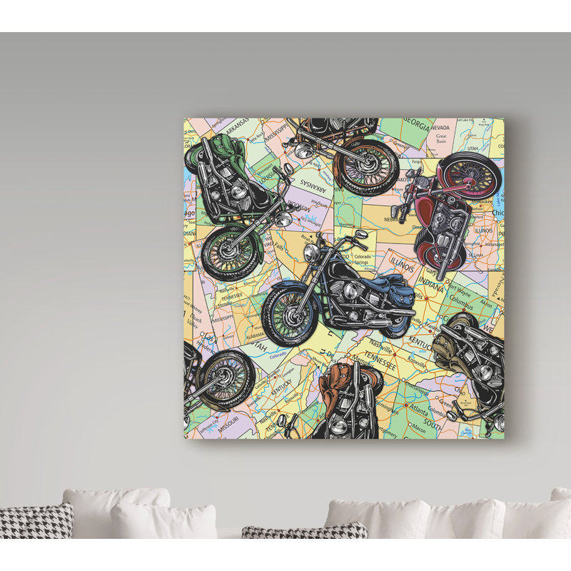 « motocyclette travel », art sur toile, H 14 po x l 14 po x P 2 po