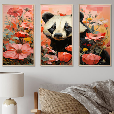 Panda Blooms Meadow - Panda Animal, art mural