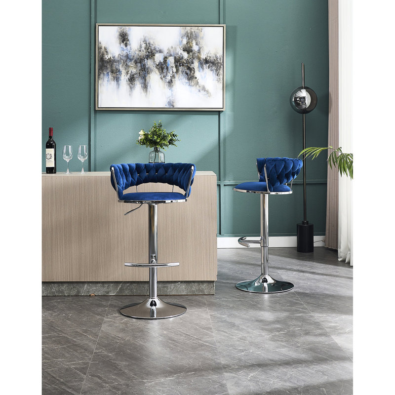 2 tabourets de bar - Revêtement en velours bleu, base en métal avec structure stable pour (2) applications polyvalentes, Bleu