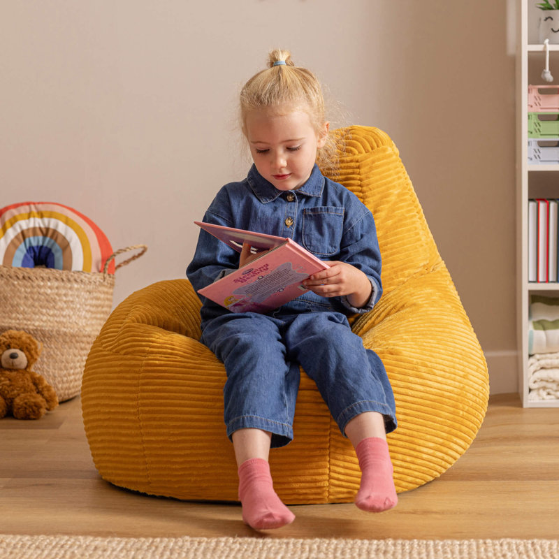 Kids Dalton Cord Bean Bag, Ochre Yellow
